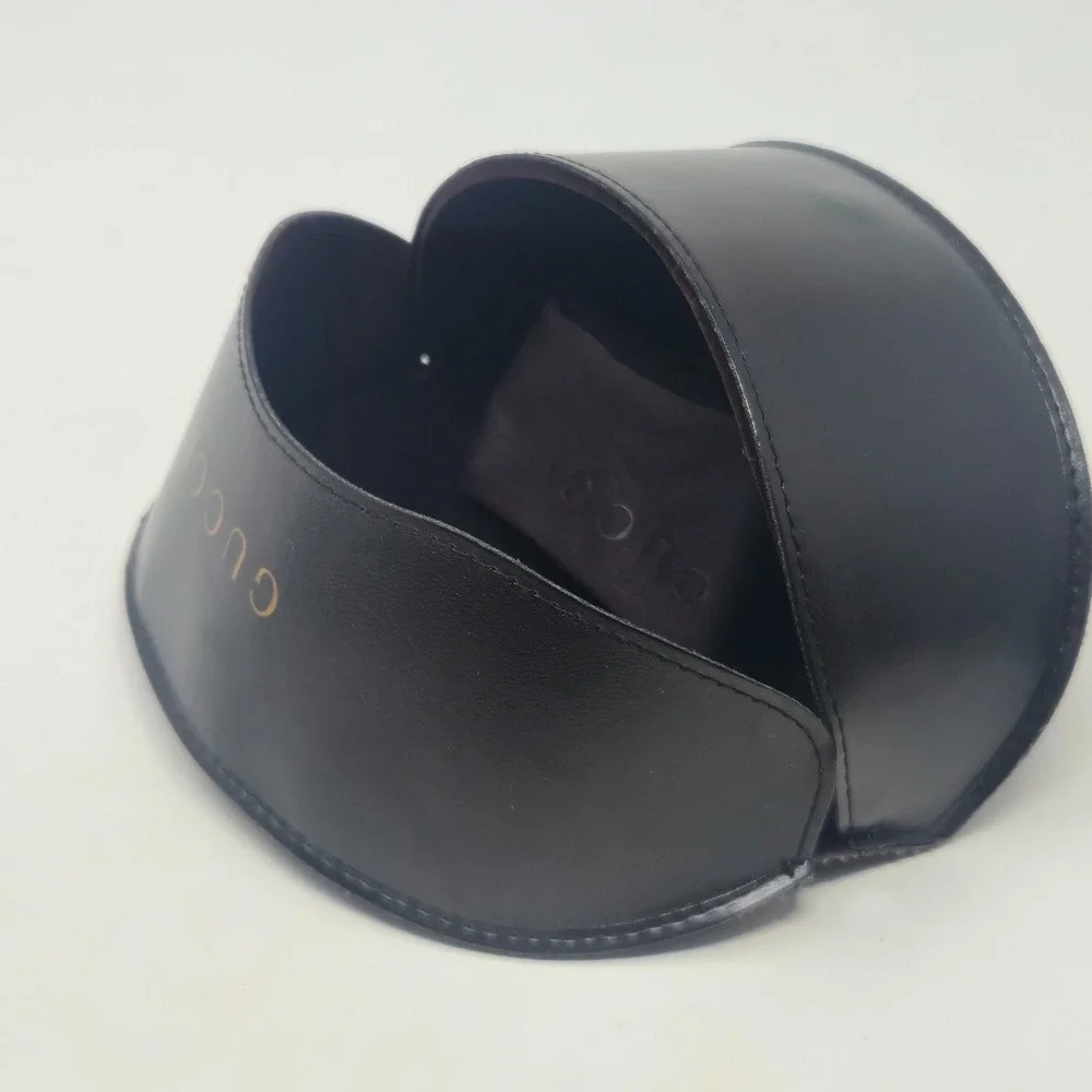 Authentic GUCCI Black Leather Sunglasses Case & Microfiber Cleaning Cloth Set